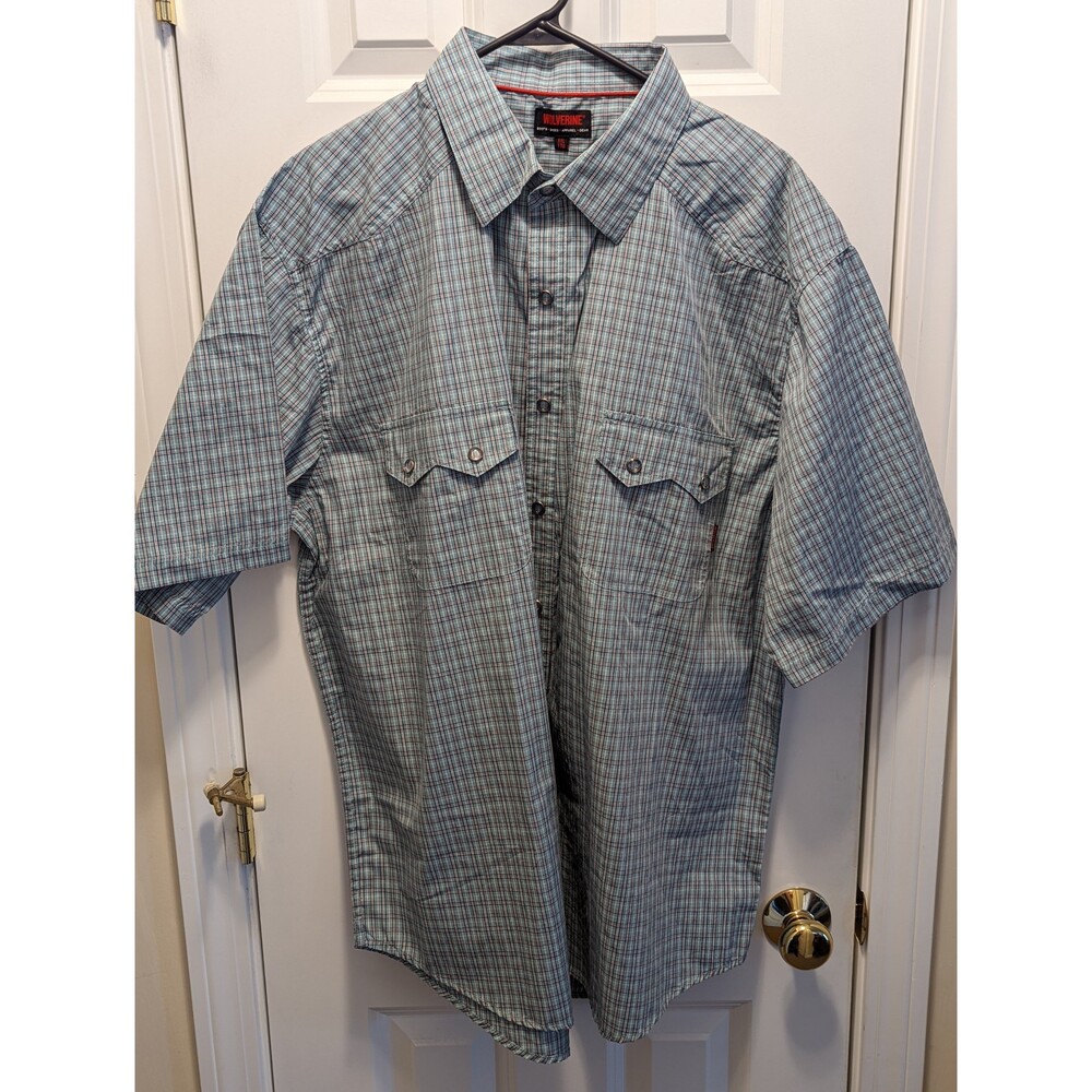 Wolverine Mens Work Shirt Size XXL Plaid Short Sleeve Fancy snaps Western